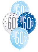 Balloons 30cm 6pk - Blue White Assorted 60