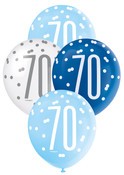 Balloons 30cm 6pk - Blue White Assorted 70