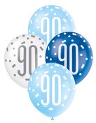 Balloons 30cm 6pk - Blue White Assorted 90