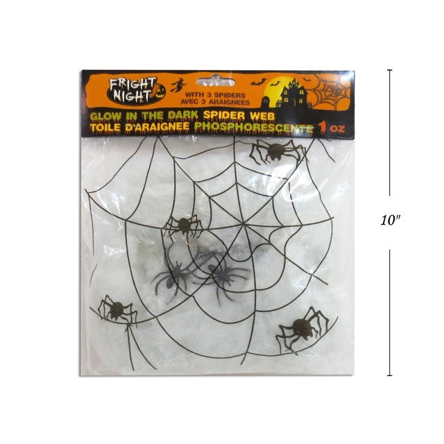 Halloween Glow In The Dark Spiderweb w/ 3 Spiders 1OZ/28.35G