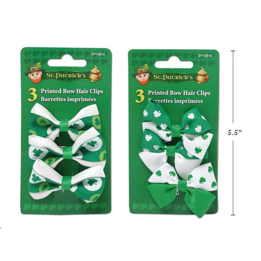 St Patricks Day Day Bow Hair Clip 3 Pack 2 Assorted Colours or Designs