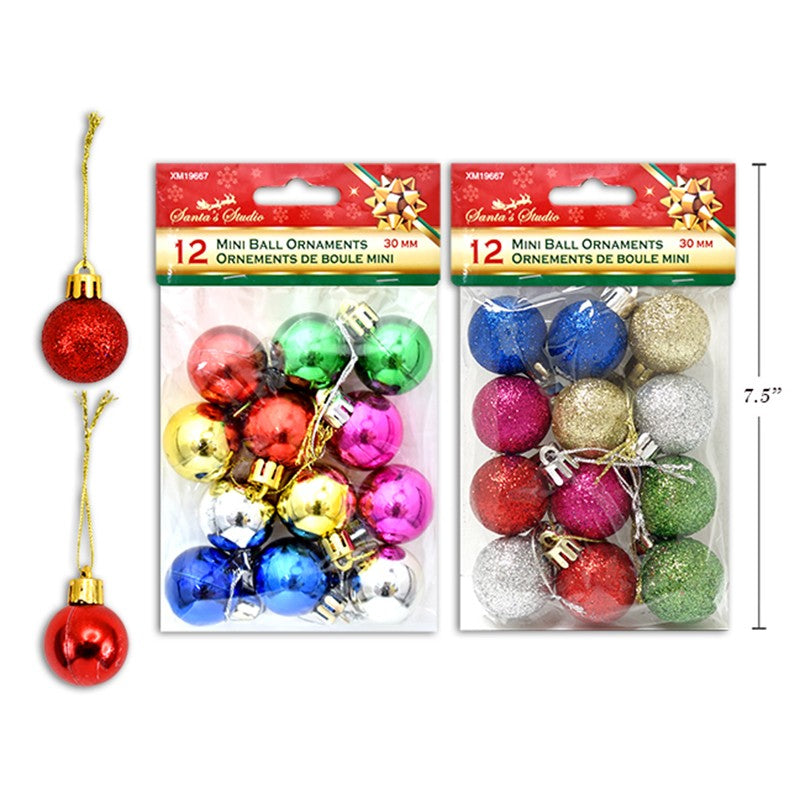 Christmas Balls 30Mm 12Pk W/String (6 Assorted)