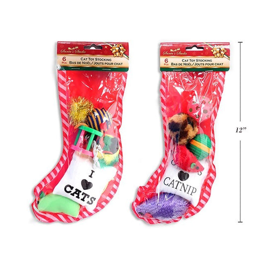 Christmas Cat Toy Stocking 6Pc 2Assorted