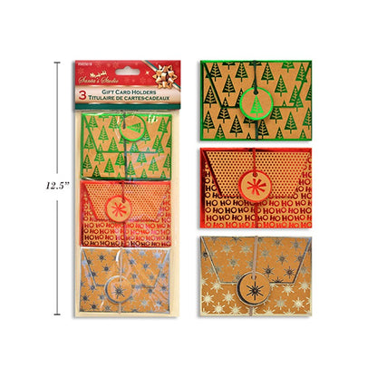 Xmas Gift Card Holders Pk3 11.43X8.25cm Craft W/Foil Hotstamp 3Asst