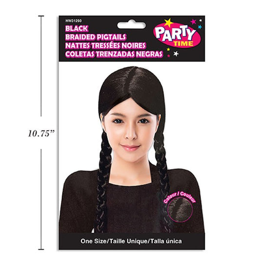 Halloween Wig - Black Braided Pigtails