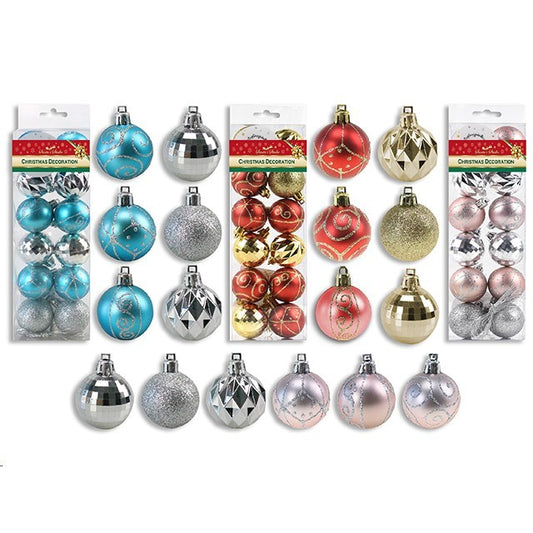 Christmas Baubles W/Gold String 12Pk 4Cm 3Colours