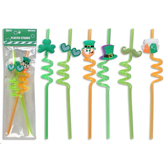 St Patricks Day Day 3 Pack Crazy Straws /Assorted Colours and Designs