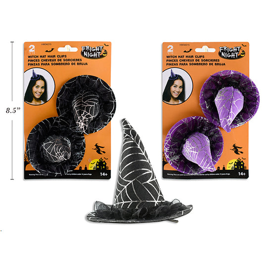 Halloween Hair Clips Foil Spider Web Witch Hat w/Lace 2pk 9.8x8.5cm 2 Assorted