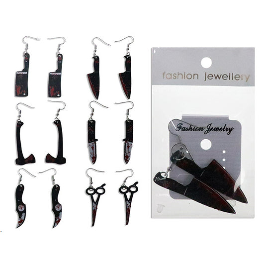 Halloween Earrings 3D Bloody Weapon 2pk 5cm 6 Assorted