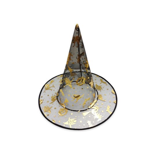 Halloween Organza Witch Hat with Printed Design - 37cm