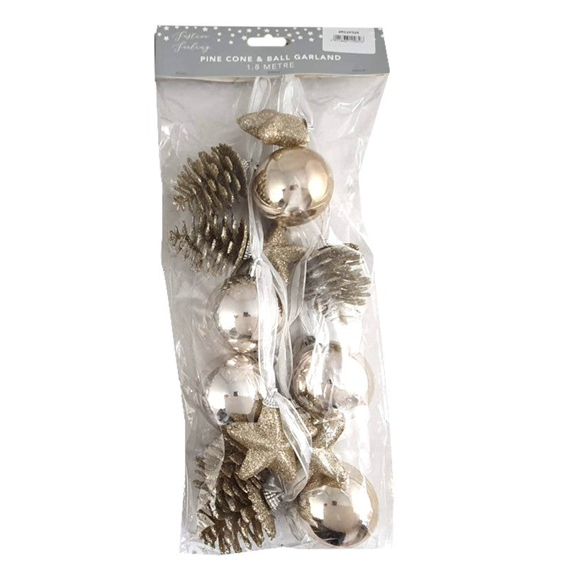 Xmas Bauble Garland W/Star & Cone 1.8M