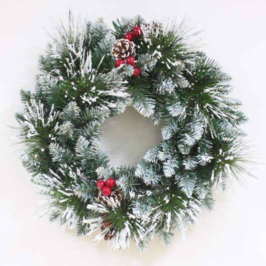 Christmas Wreath 50Cm Snowy Mixed Leaves Pinecones & Berries