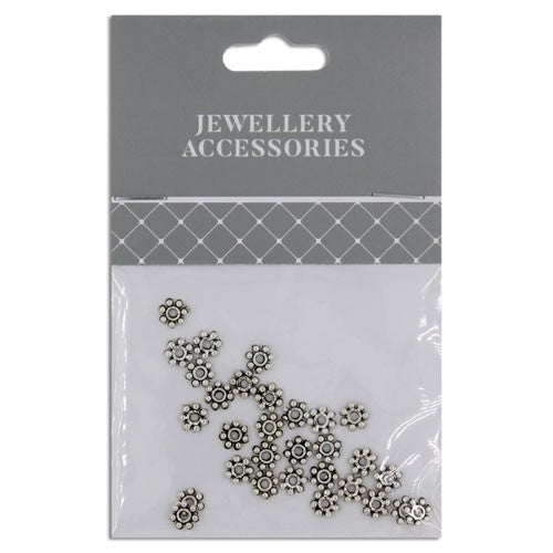 SPACER 6MM DAISY 30PCS SILVER
