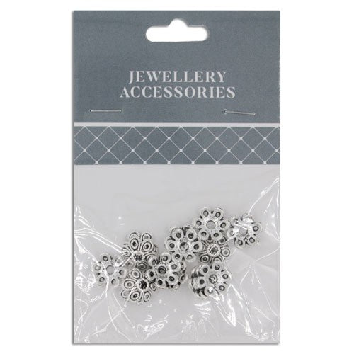 Bead Cap 10mm Flower Silver 15pcs