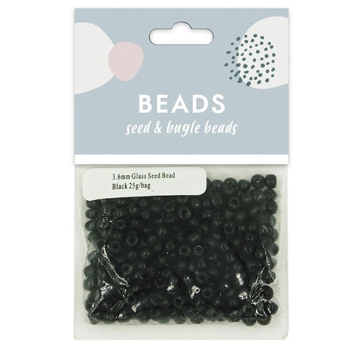 Glass Seed Bead 3.6mm 25g Black