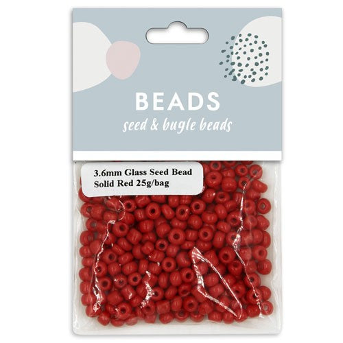 GLASS SEED BEAD 3.6MM 25G RED