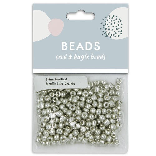 Seed Beads 3.6mm Glass Silver