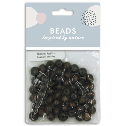 Round Wooden Beads 50pce Dark Brown