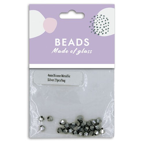 BICONE 4MM METALLIC SILVER 25PCS