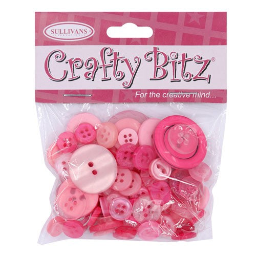 Craft Buttons Mixed 25g Pink