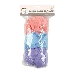 Sponge Bath Mesh Pk3 Asstd Cols Pink Blue White