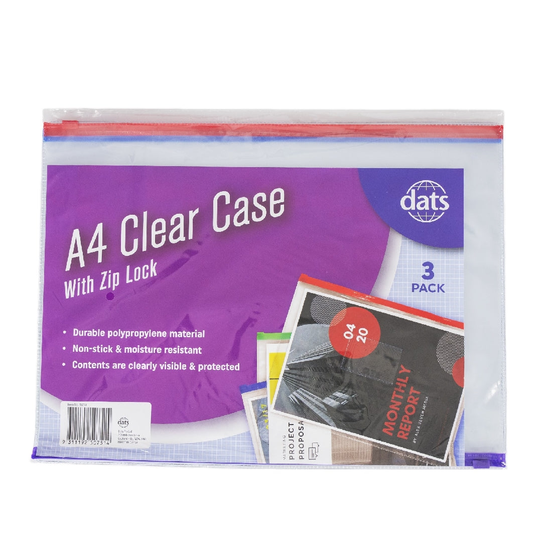 ZIP CASE A4 CLEAR 3PK