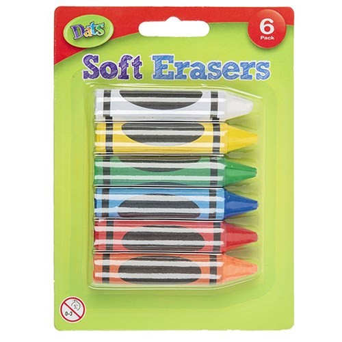 Soft Crayon Erasers Pkt 6