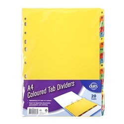 Tab Dividers A4 A-z Alphabetical 20 Tabs