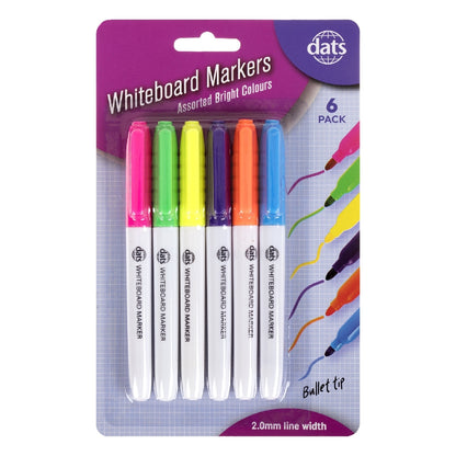 WHITEBOARD MARKERS 6PK ASSORTED COLOURS