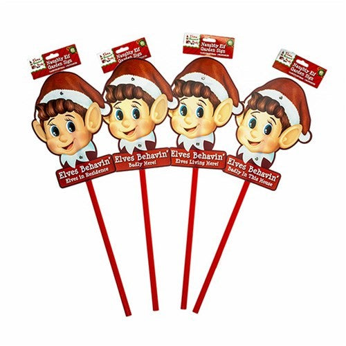 Christmas Elves Behaving Badly Naughty Elf Garden Sign 19.5x55cm 4 Asstd