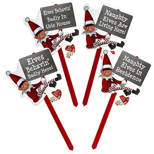 Christmas Elves Behaving Badly Naughty Elf Mdf Garden Sign 30x61cm 4 Asstd