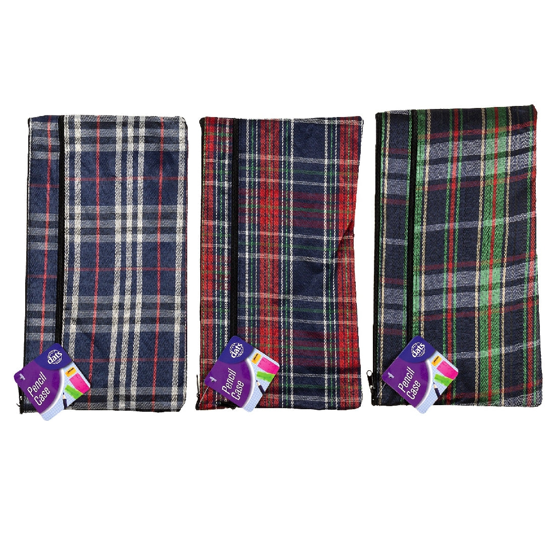Pencil Case 2 Zip Tartan 320x170mm Asstd Designs