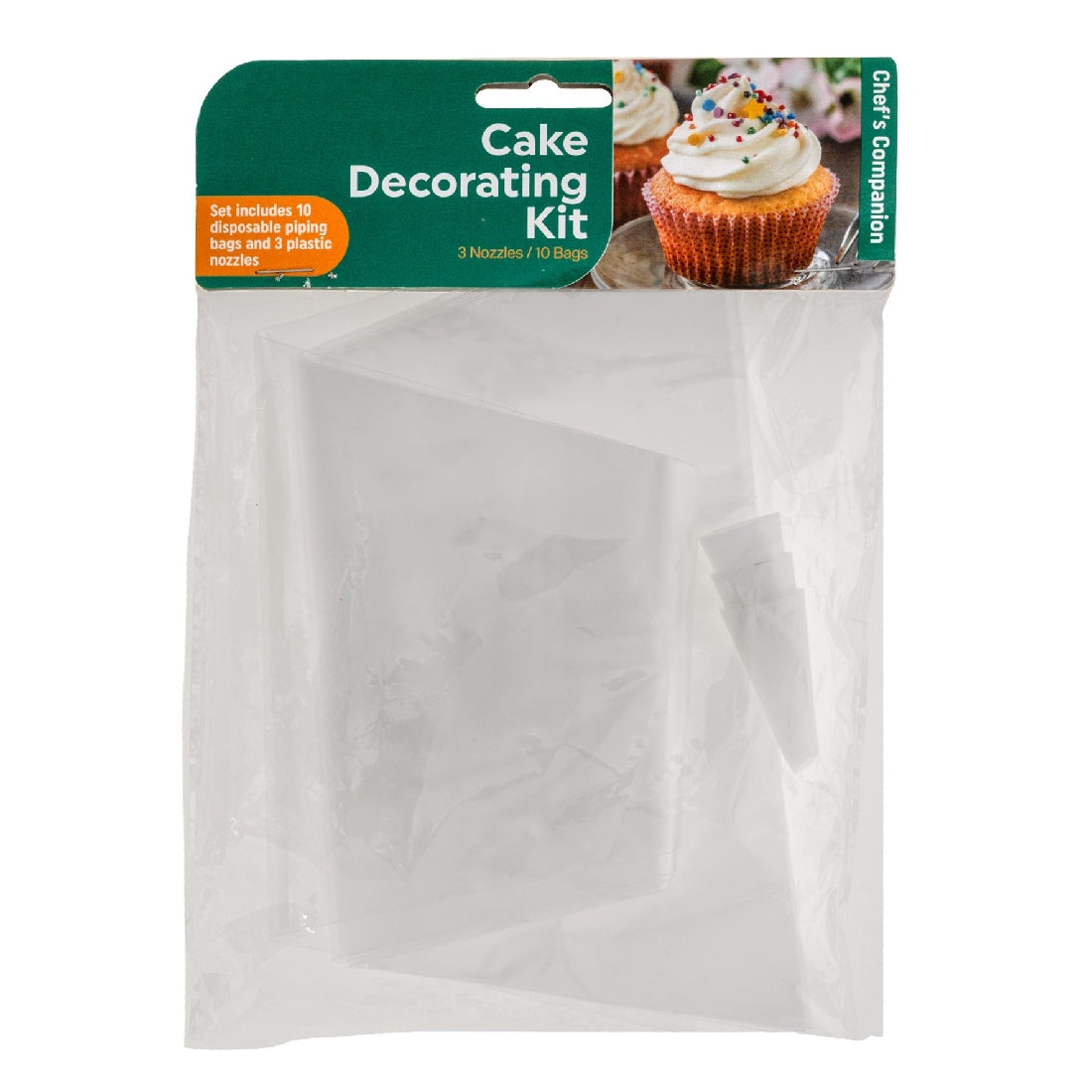 CAKE DECORATING KIT DISPOSABLE BAG PK10 W NOZZLES SET OF 3