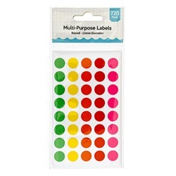 Label Round Coloured Multi Purpose 12mm 720pk