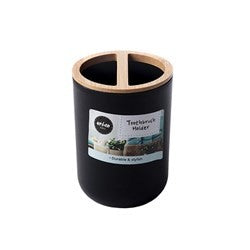 Modish Black Toothbrush Holder w Bamboo 7x11cm