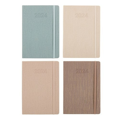 Diary PU Neutral Earthy w Elastic A5 DTP 4 Assorted