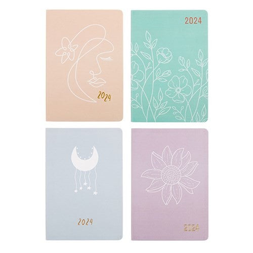 Diary PU Floral w Col Edge A4 WTV 4 Assorted