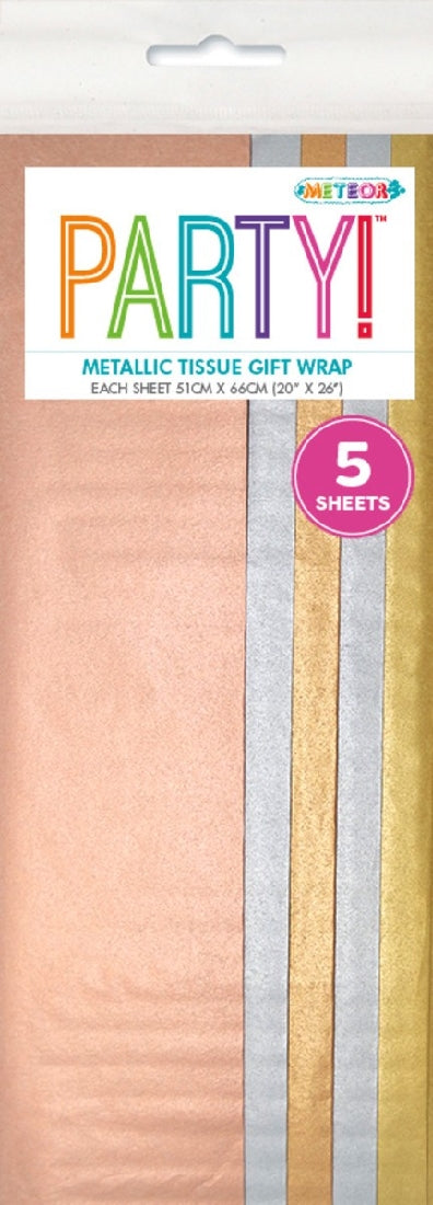 Tissue Paper 51x66cm 5pk - Metallic Assorted