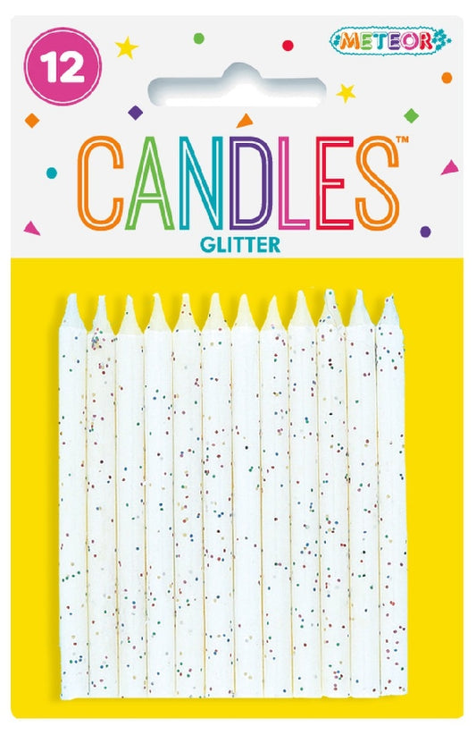 GLITTER CANDLES WHITE 12 PACK