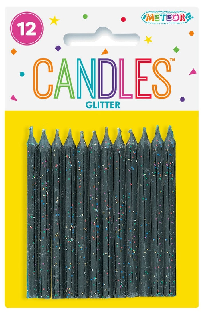 12 Glitter Candles/black