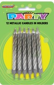 Candles W/holders 12pk Metallic - Silver