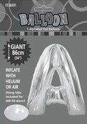 Giant Balloon Foil Alphabet 86cm Silver A