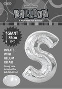 Giant Balloon Foil Alphabet 86cm Silver S