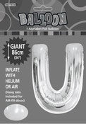 Giant Balloon Foil Alphabet 86cm Silver U