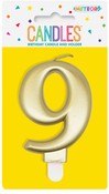 METALLIC GOLD B'DAY CANDLE - NUMBER 9