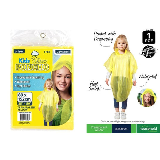RAIN PONCHO-YELLOW HEAVY DUTY KIDS