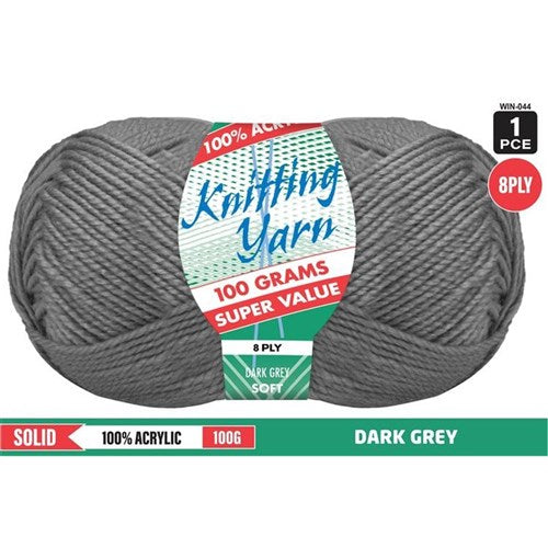 Knitting Yarn 8ply 100g Dark Grey