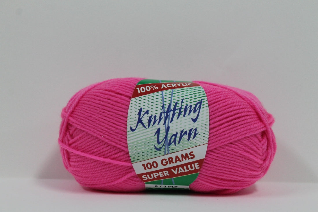 Knitting Yarn 8ply 100g Fluro Pink