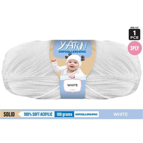 Hypoallergenic Baby Yarn 3ply 100g Soft White