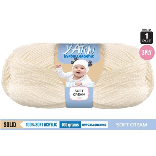 Hypoallergenic Baby Yarn 3ply 100g Soft Cream